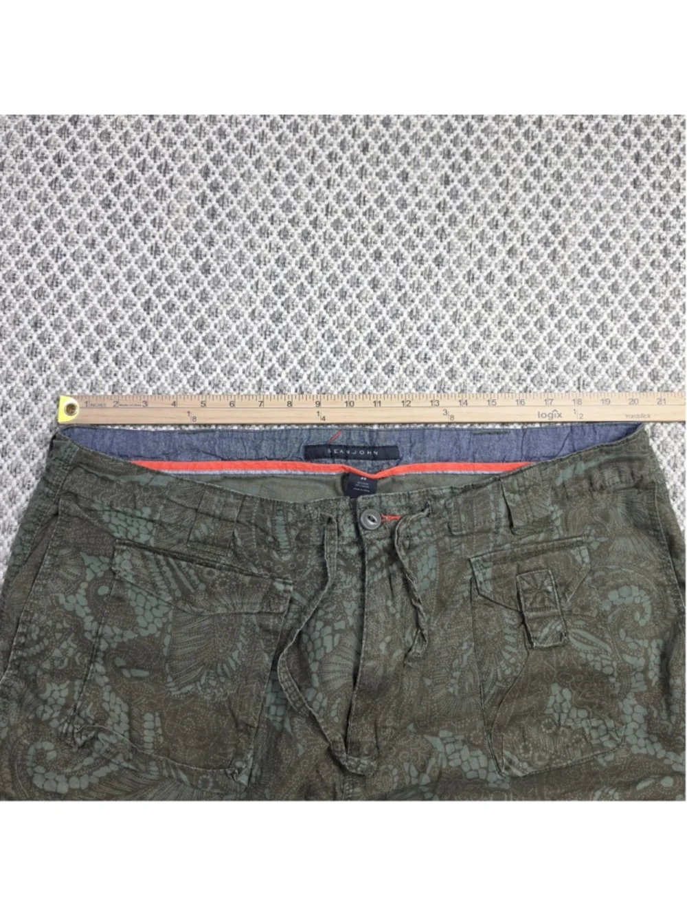 Sean John Cargo Shorts Men’s Size 40 Olive Green Linen Blend Printed Military